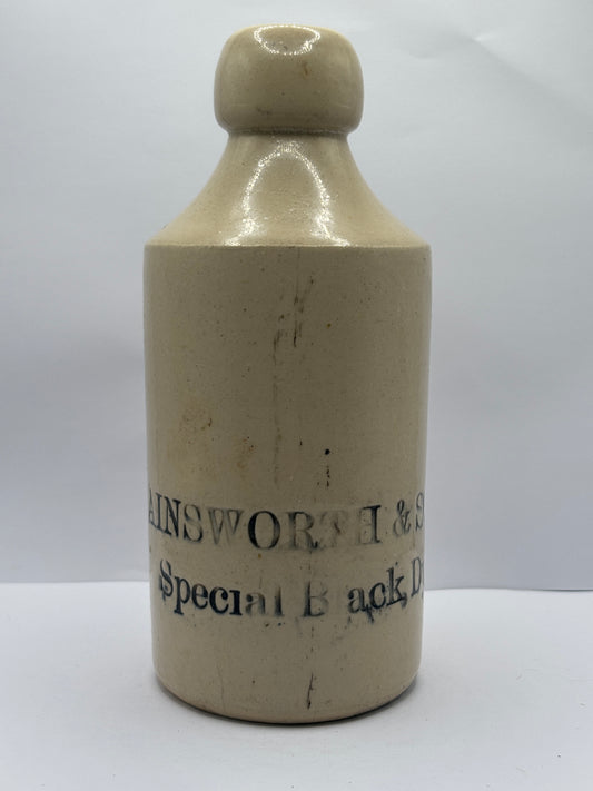 old stoneware advertising bottle, Ainsworth & sons Special Black Dye