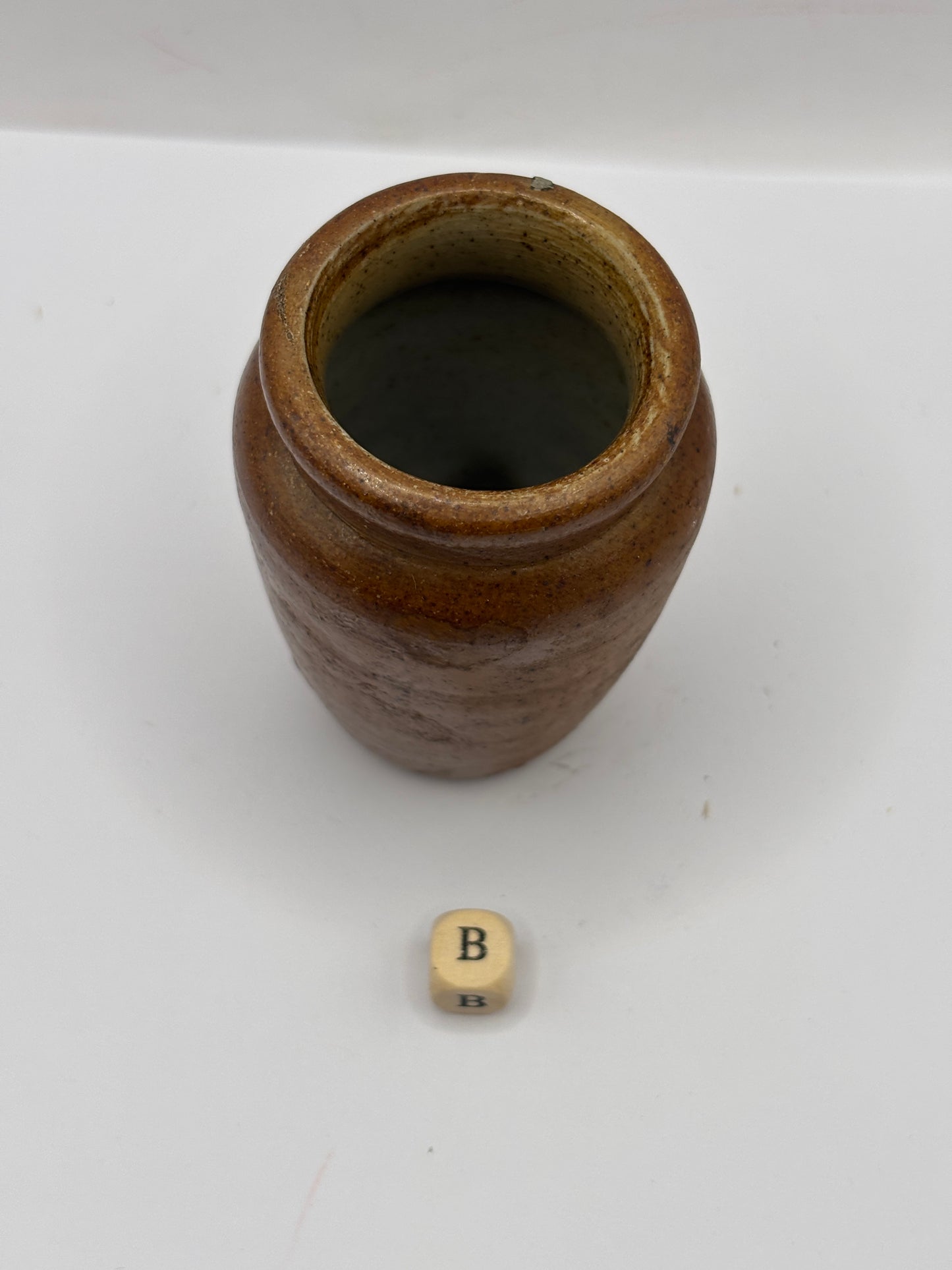 old small brown stoneware cream pot (B)
