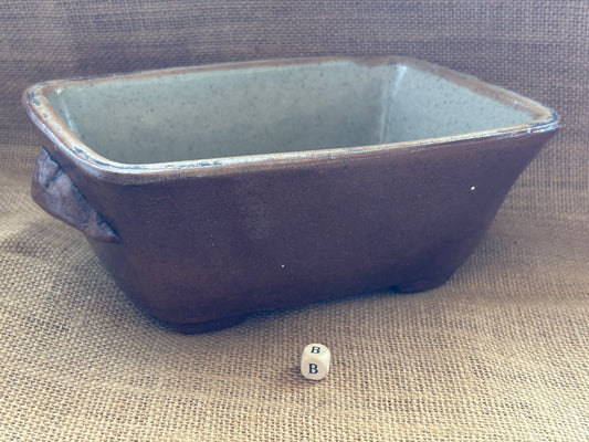 Old brown salt glaze stoneware pie dish (B)