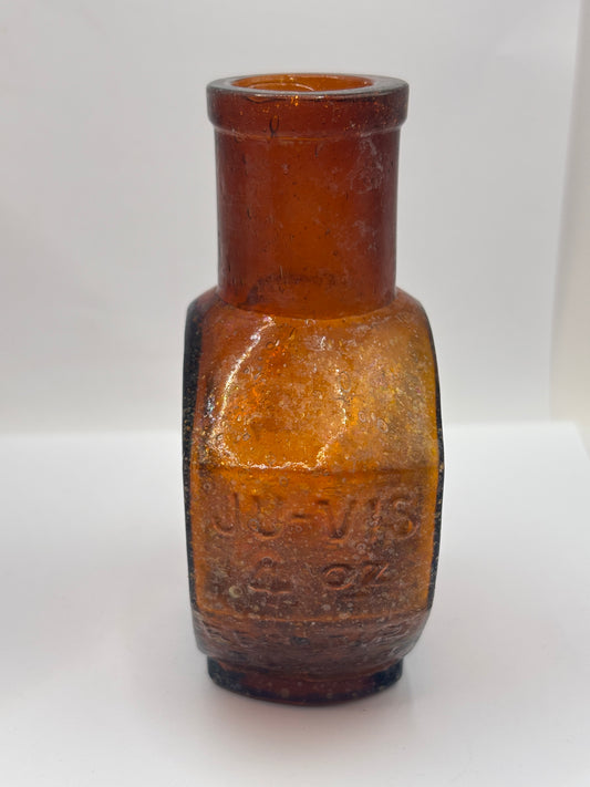 Old amber glass Ju-Vis jar 4oz