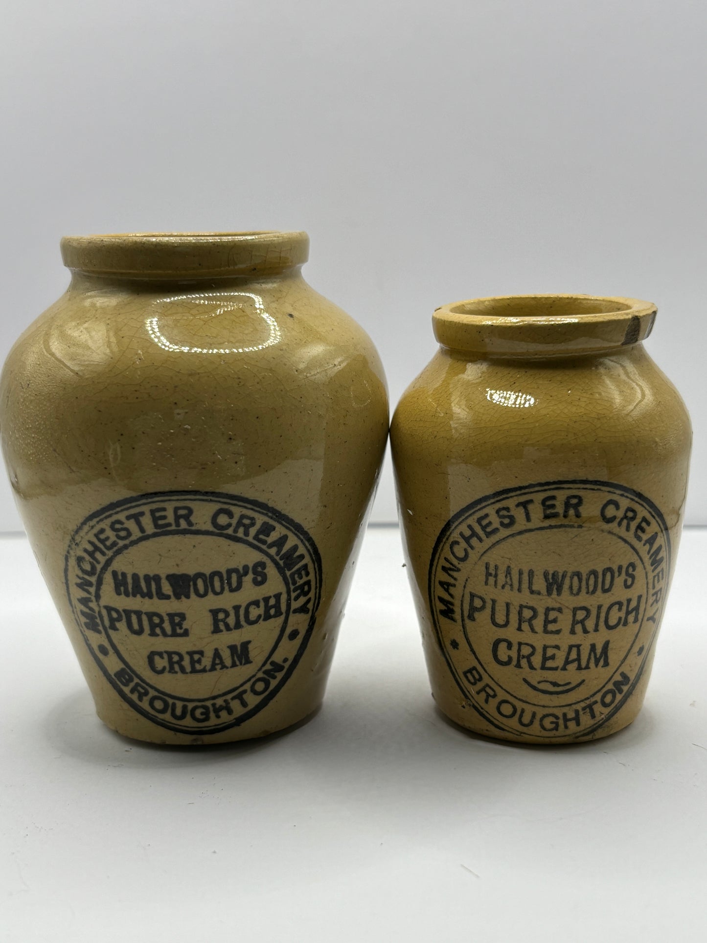 2 Manchester cream pots, Hailwoods pure rich cream