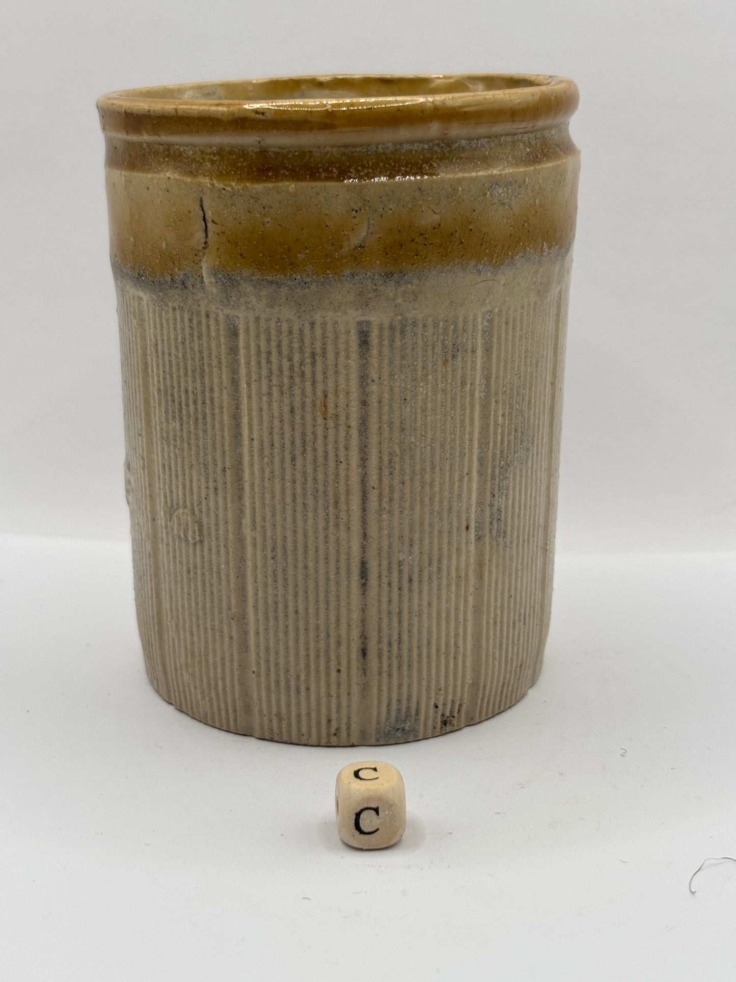 Old 1lb brown top ribbed jam & marmalade pot (c)