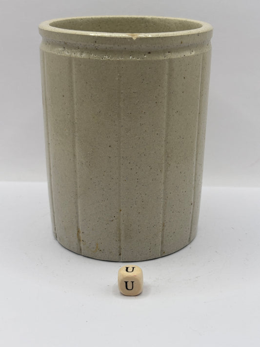 Old 1lb ribbed stoneware jam pot (u)
