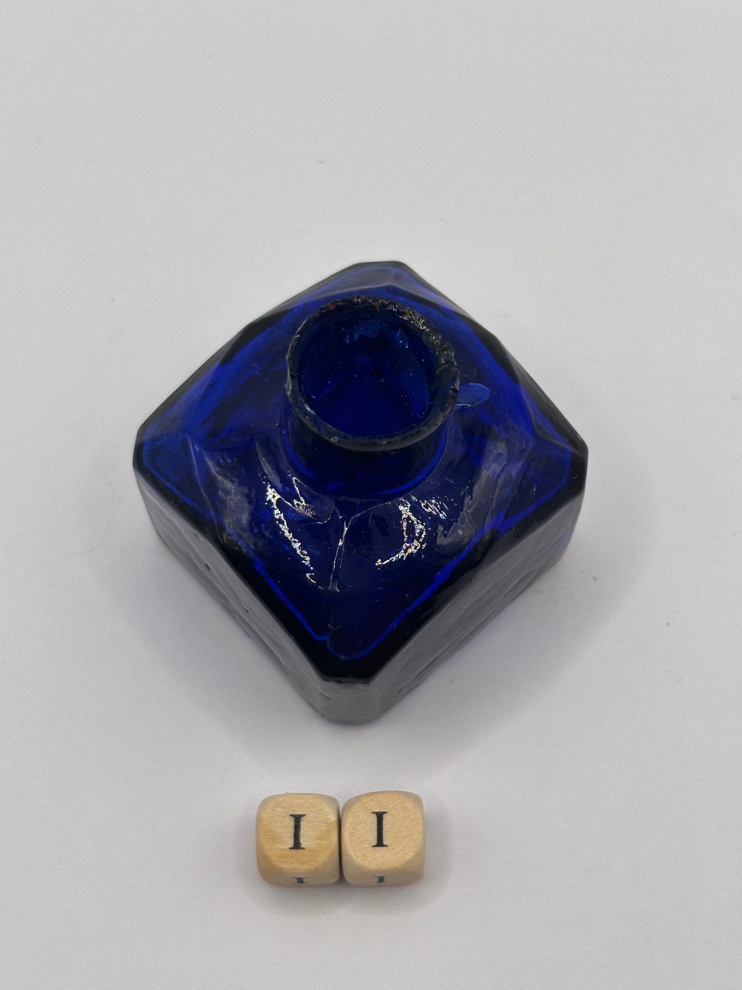 Old cobalt blue glass ink bottle, inkwell (ii)