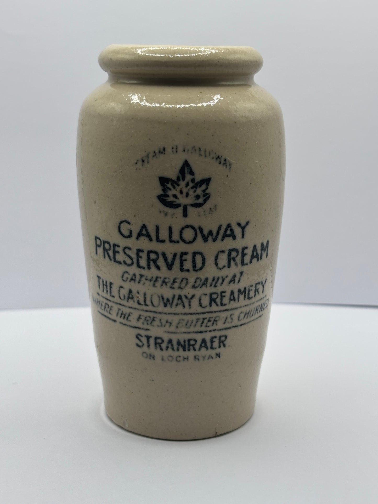 The Galloway creamery, white stoneware cream pot