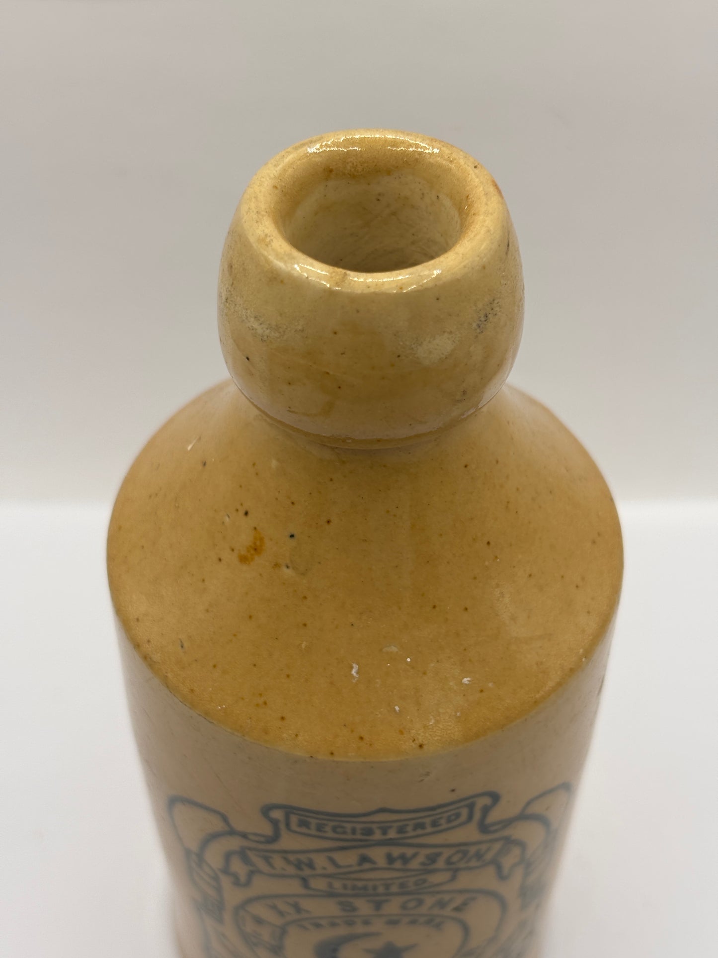 Old stoneware ginger beer bottle, TW Lawson XX Stone ginger beer Manchester