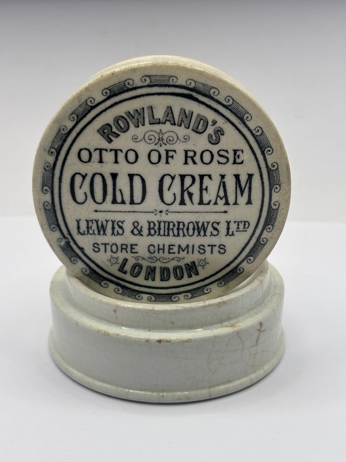 Old advertising lid and base. Rowlands Otto of rose cold cream