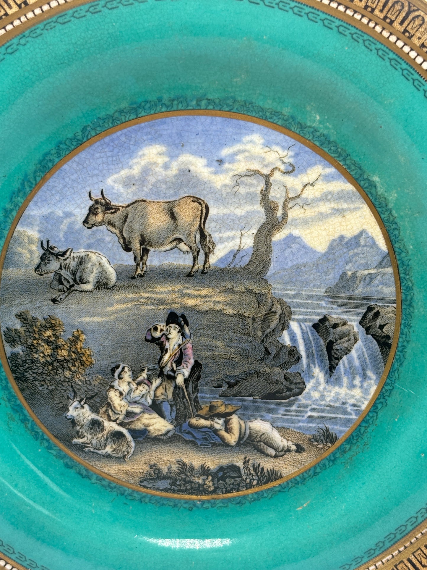 Old prattware plate, crazed