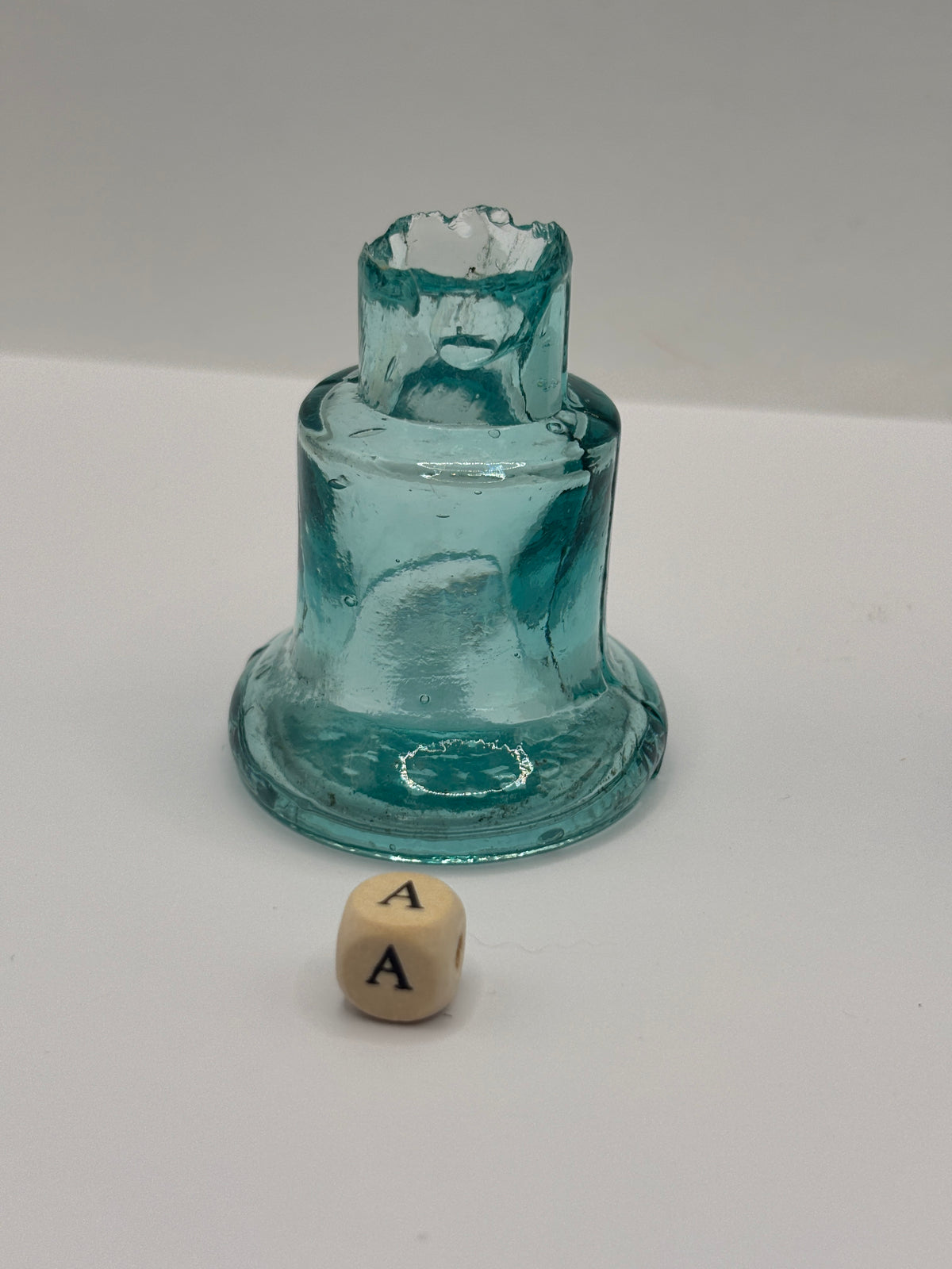 Old aqua glass inkwell, Bell ink. Ink bottle (a) Stephens ink