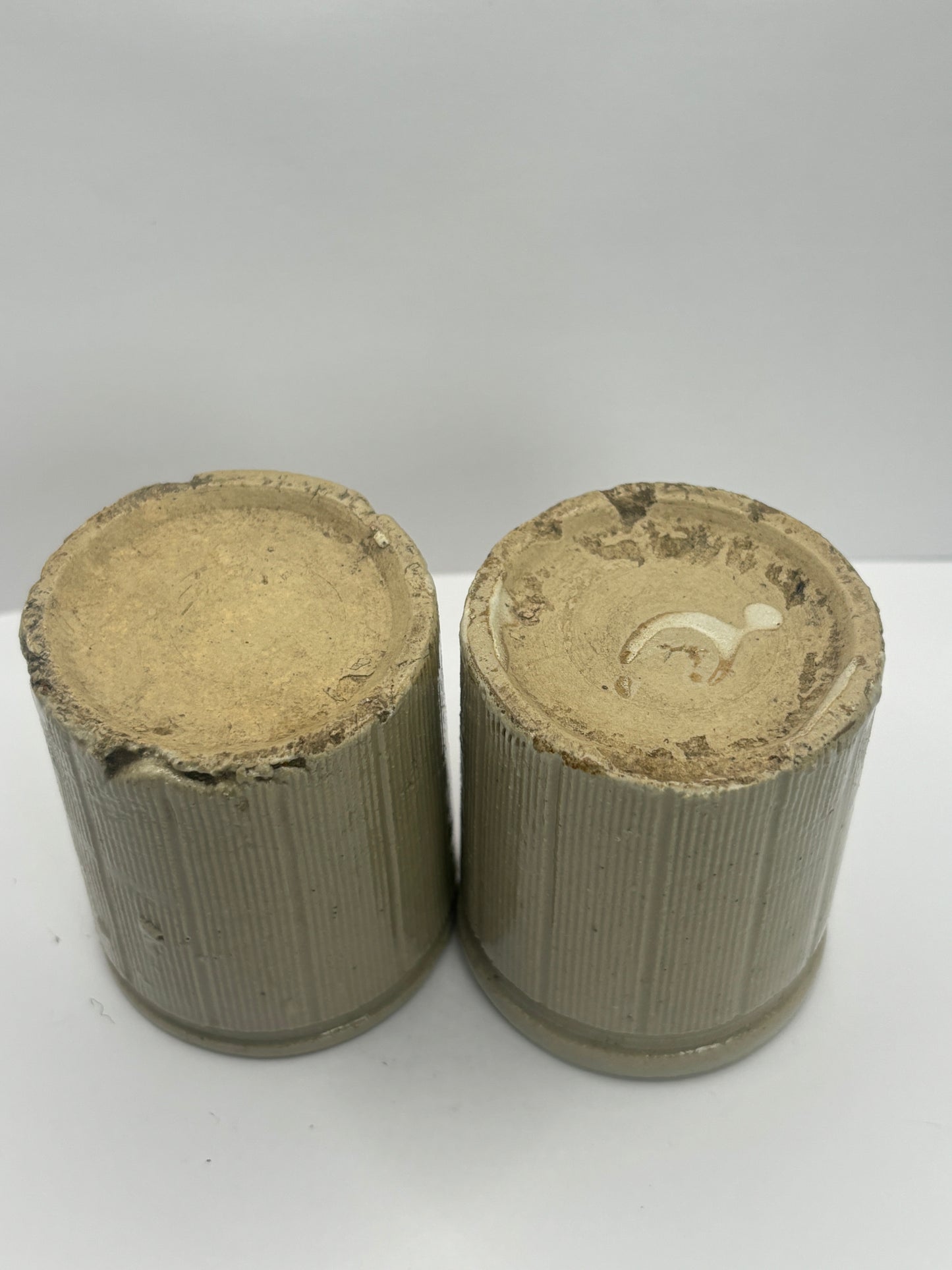 2 small old ribbed stoneware jam pots