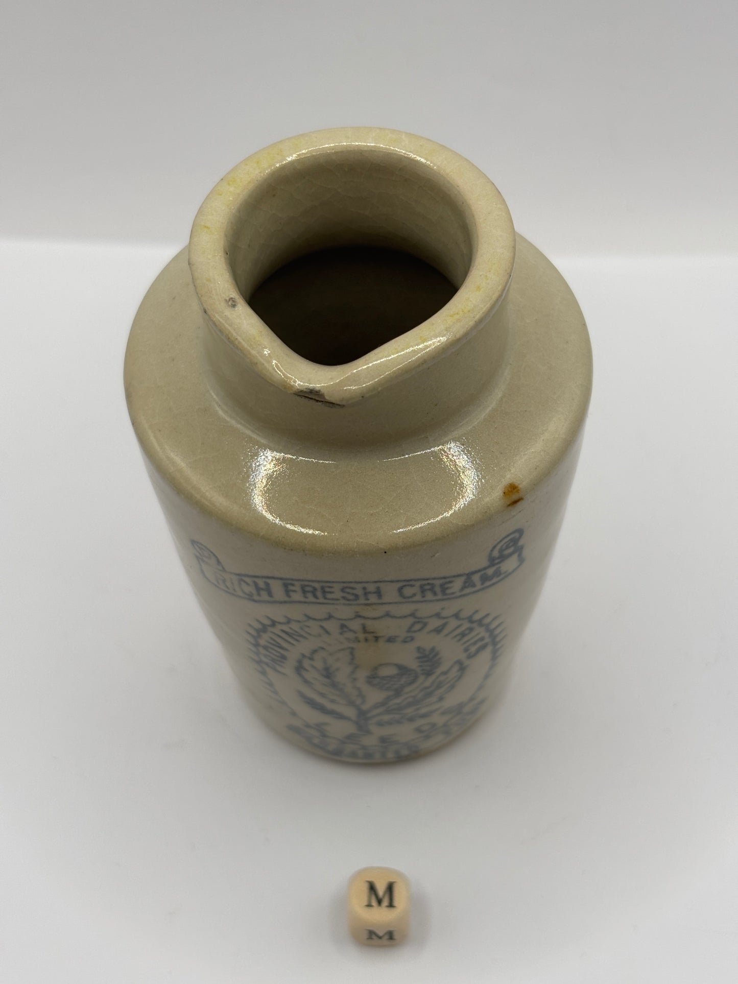 Old stoneware advertising cream pot. Provencial dairies Leeds (M)