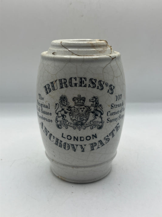 Burgess’s anchovy paste advertising pot, Damaged