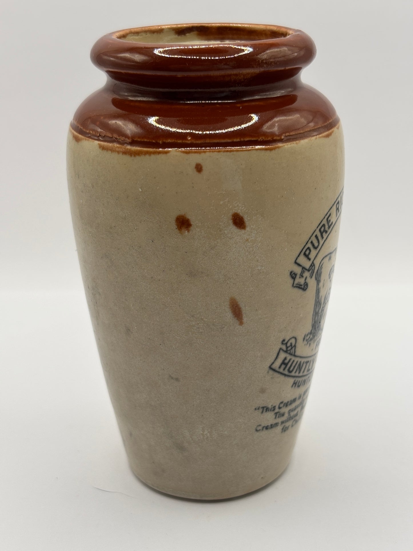 Old advertising cream pot, Huntly creamery. Milk maid. Pure rich cream