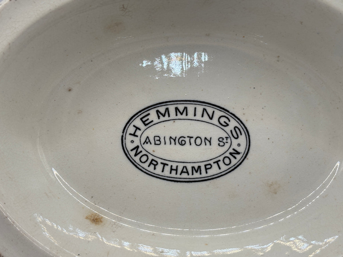 Old ironstone advertising pie dish, Hemmings Northampton