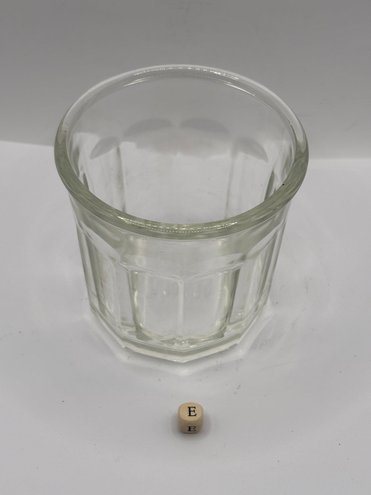 Old clear glass French jam jar (e)