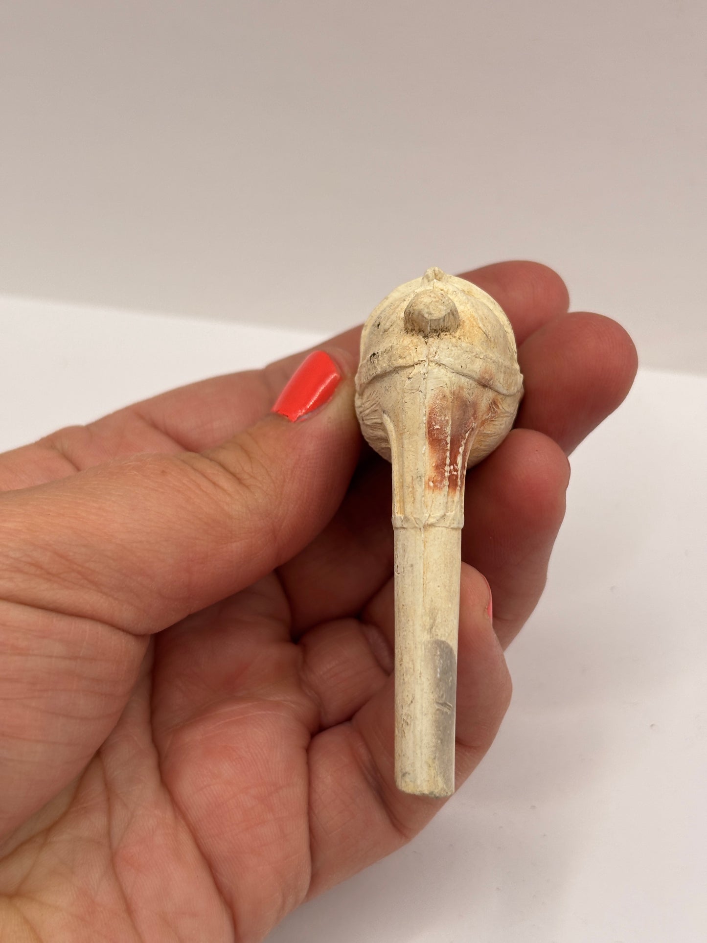 Old figural clay pipe head, pipe bowl