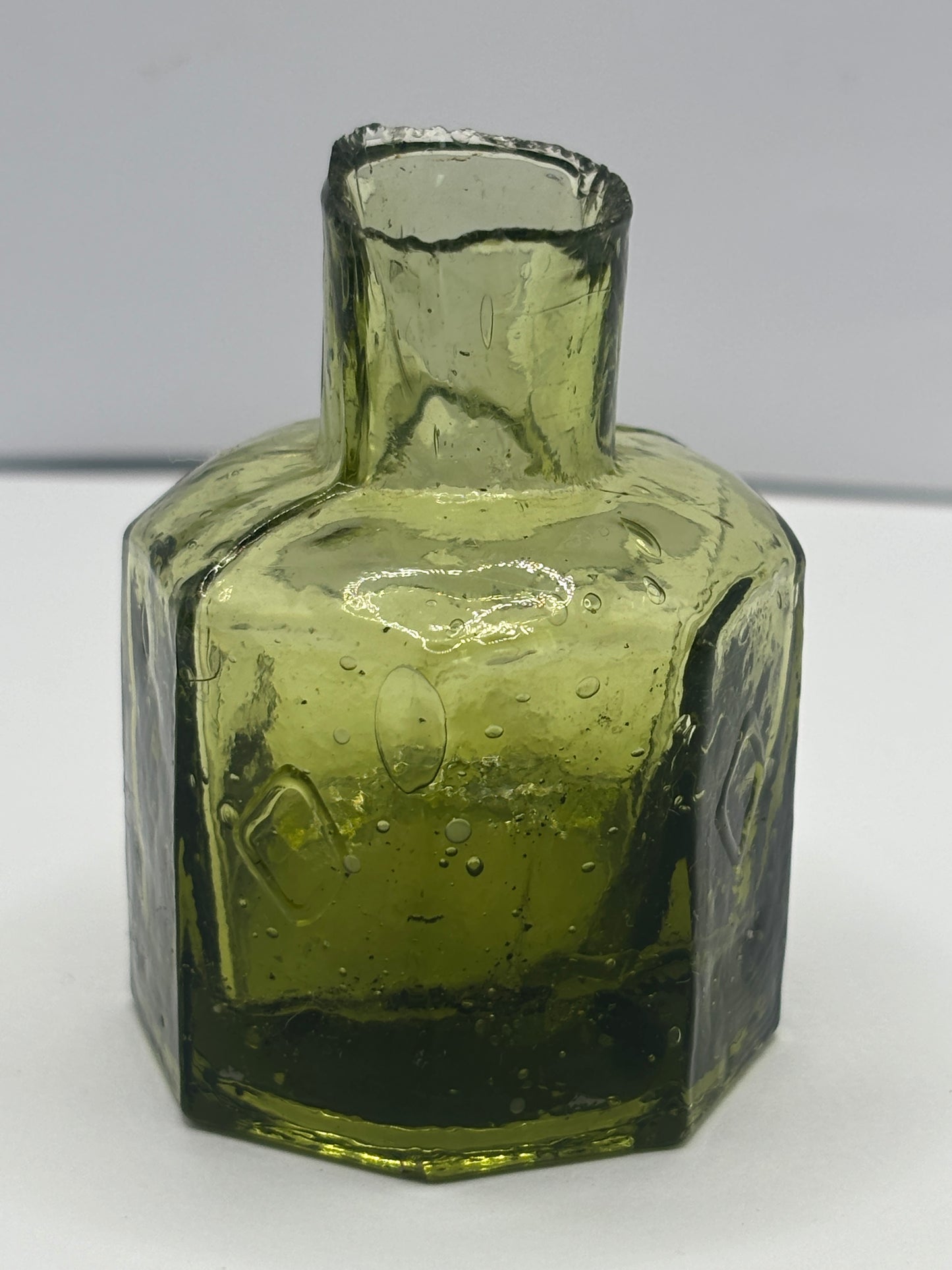 Olive Green ink bottle, diamond panels