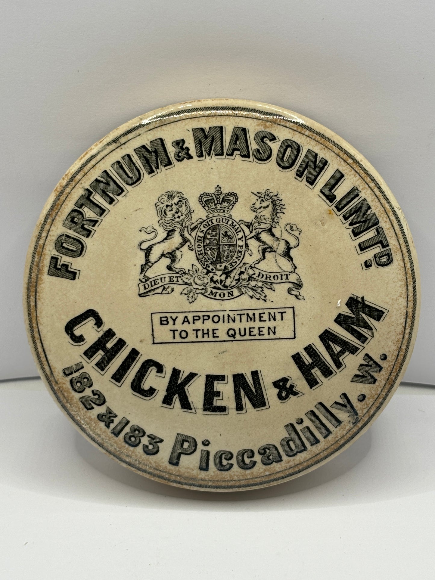 Old Fortnum & Mason chicken & ham advertising pot lid