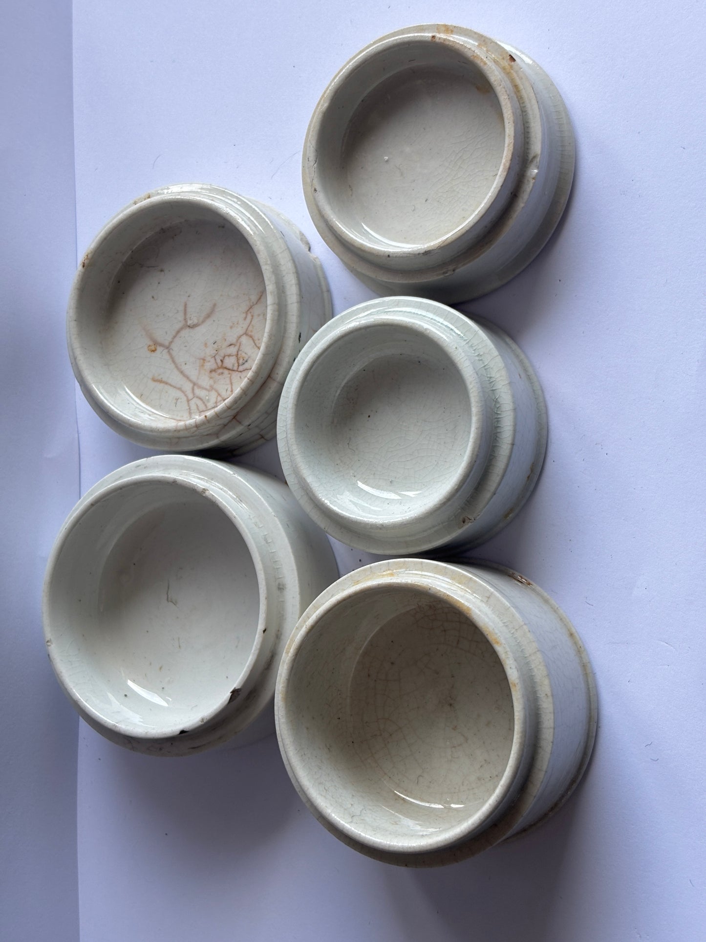 5 old pot lid bases, stackers, risers