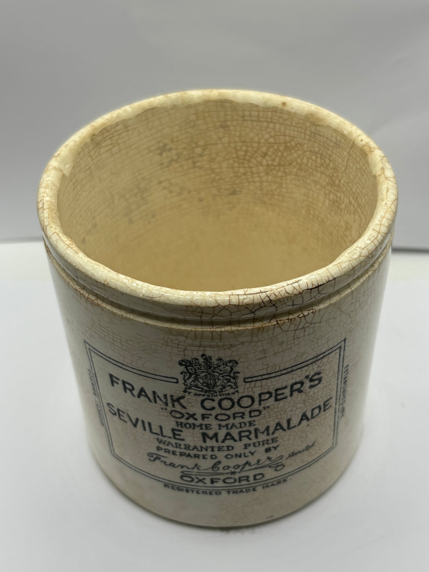 2lb frank cooper marmalade jar, stained & crazed