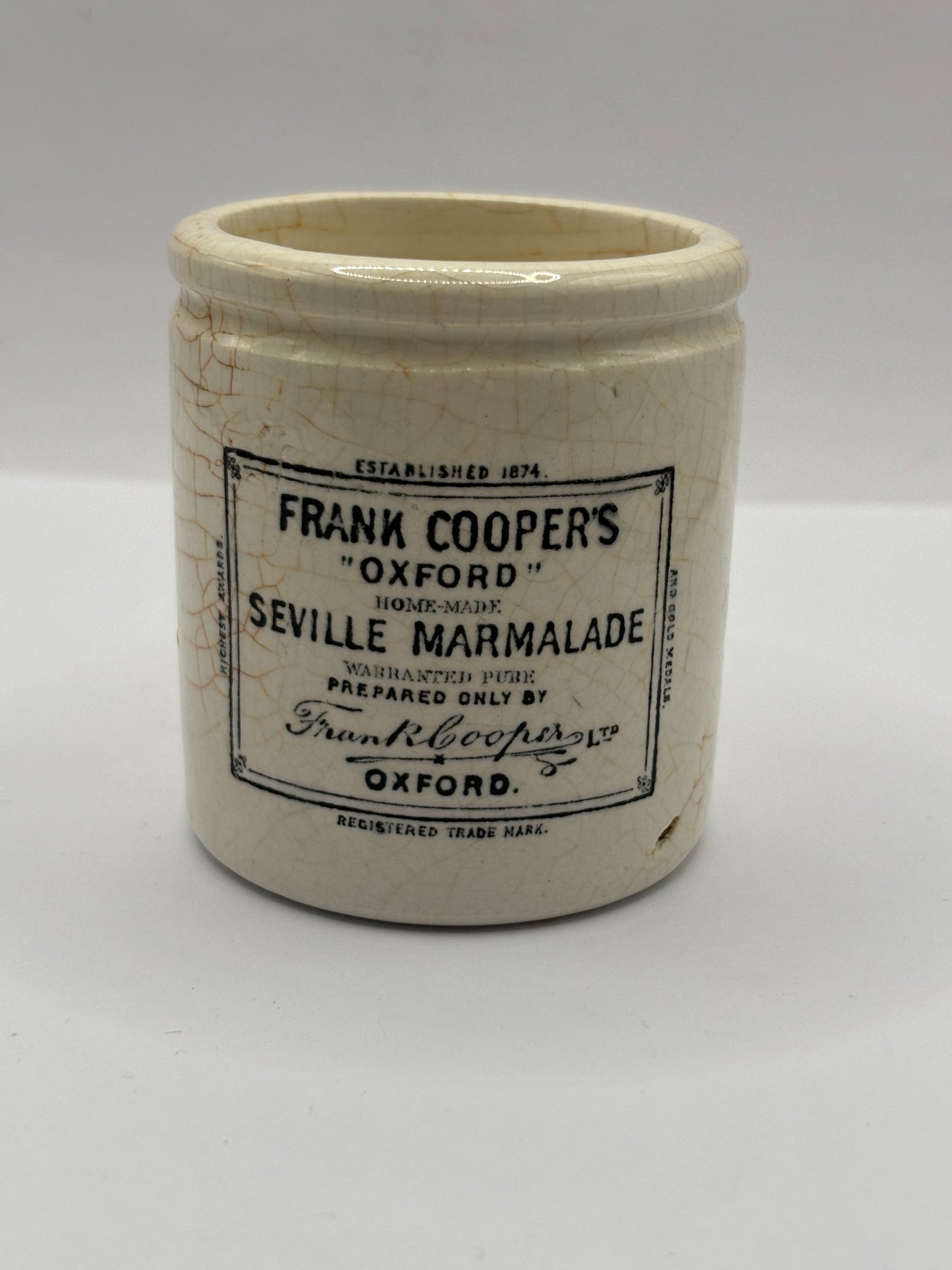 Old sample size Frank Cooper marmalade Jar