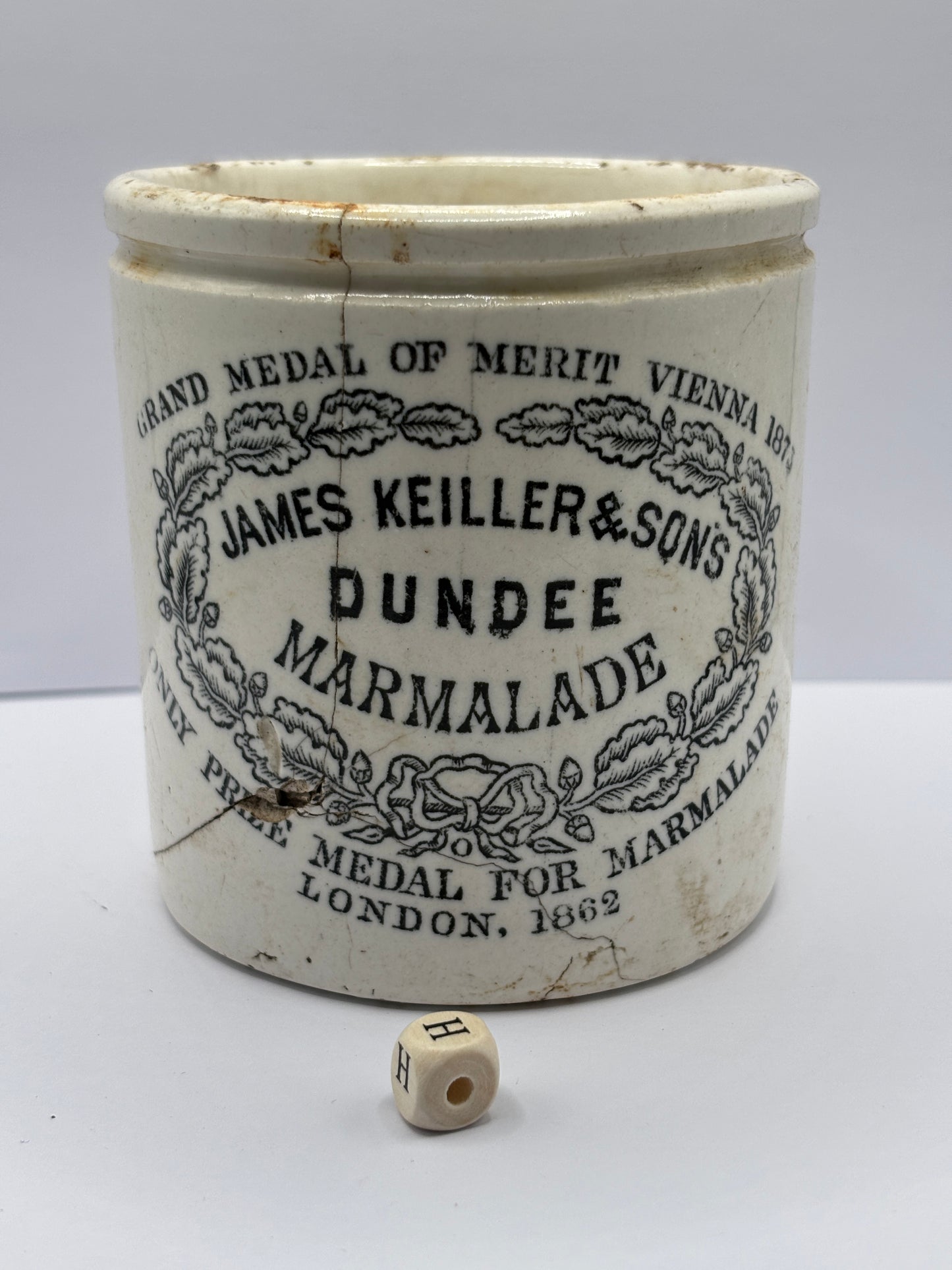 1lb James Keiller dundee marmalade jar, damaged (H)