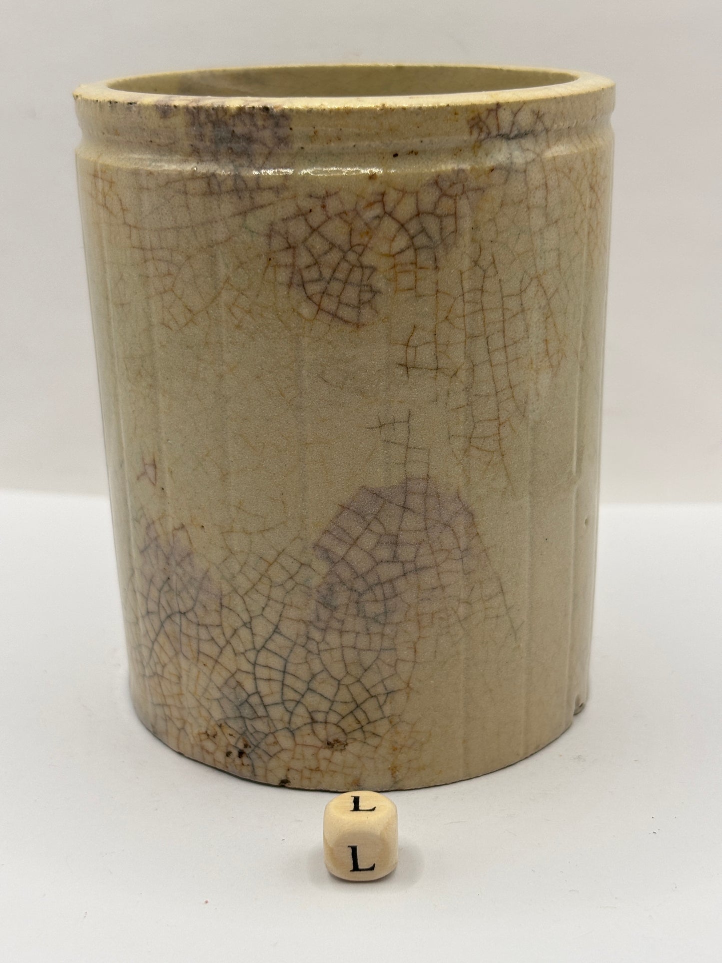 Old 1lb ribbed stoneware jam pot (L)