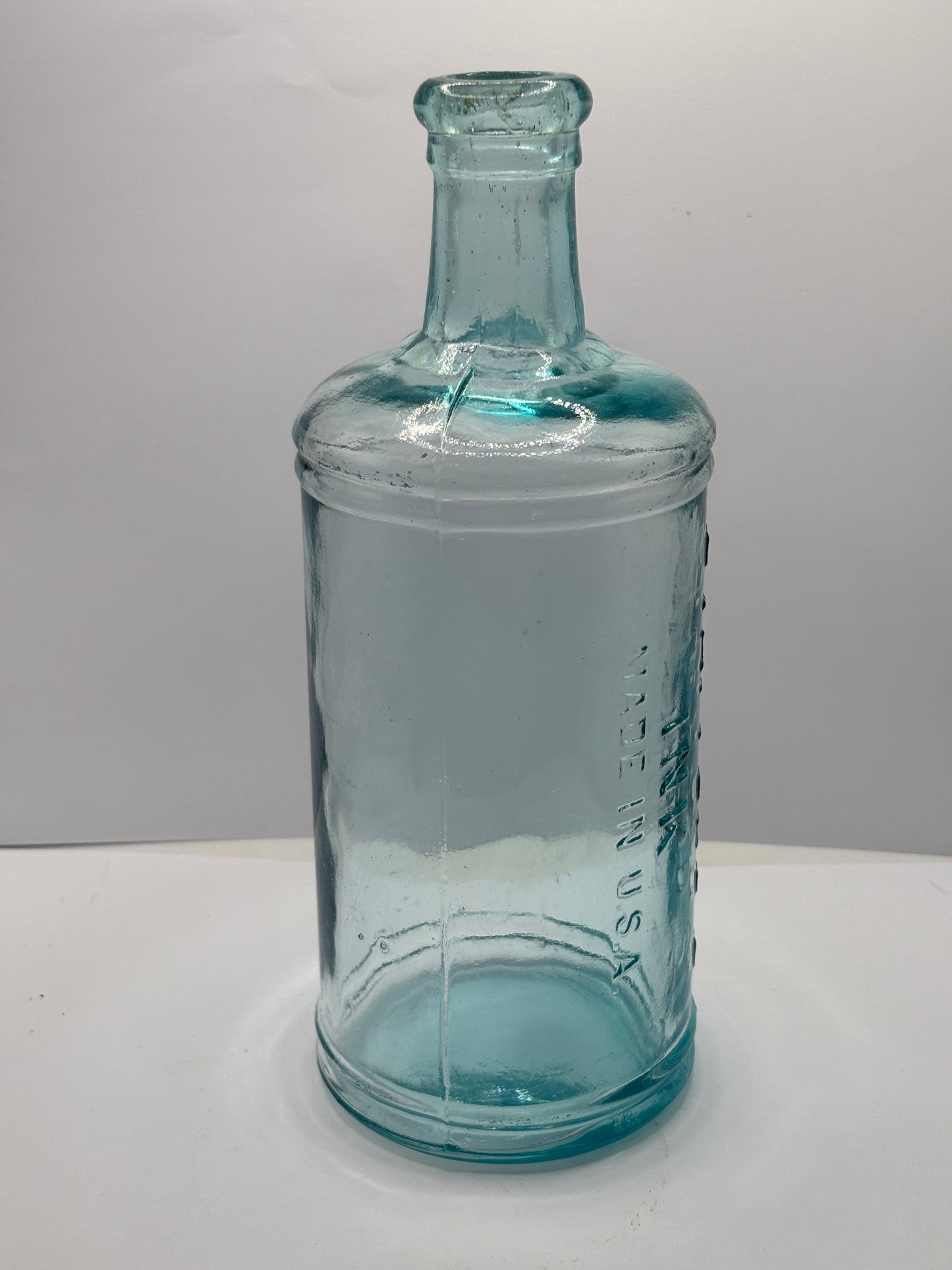 Old large aqua glass pouring ink bottle, Staffords ink