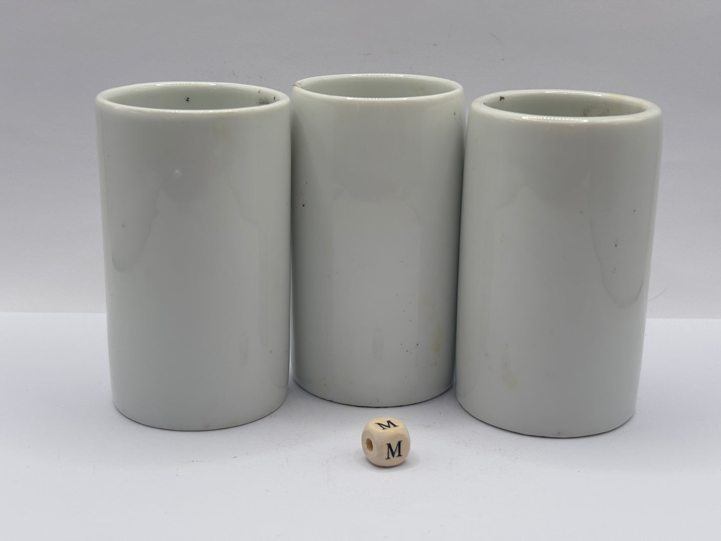 3 old white stoneware jars & pots (m)