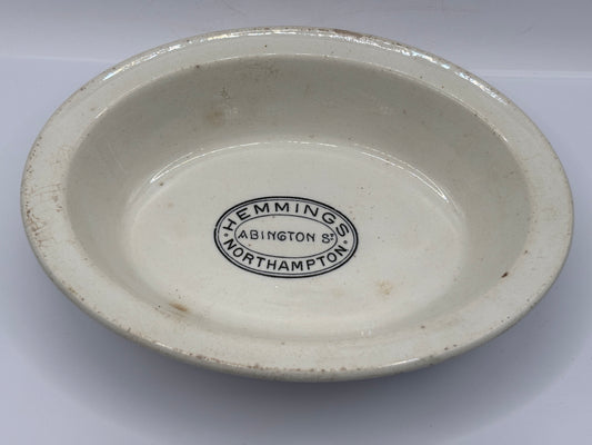 Old ironstone advertising pie dish, Hemmings Northampton