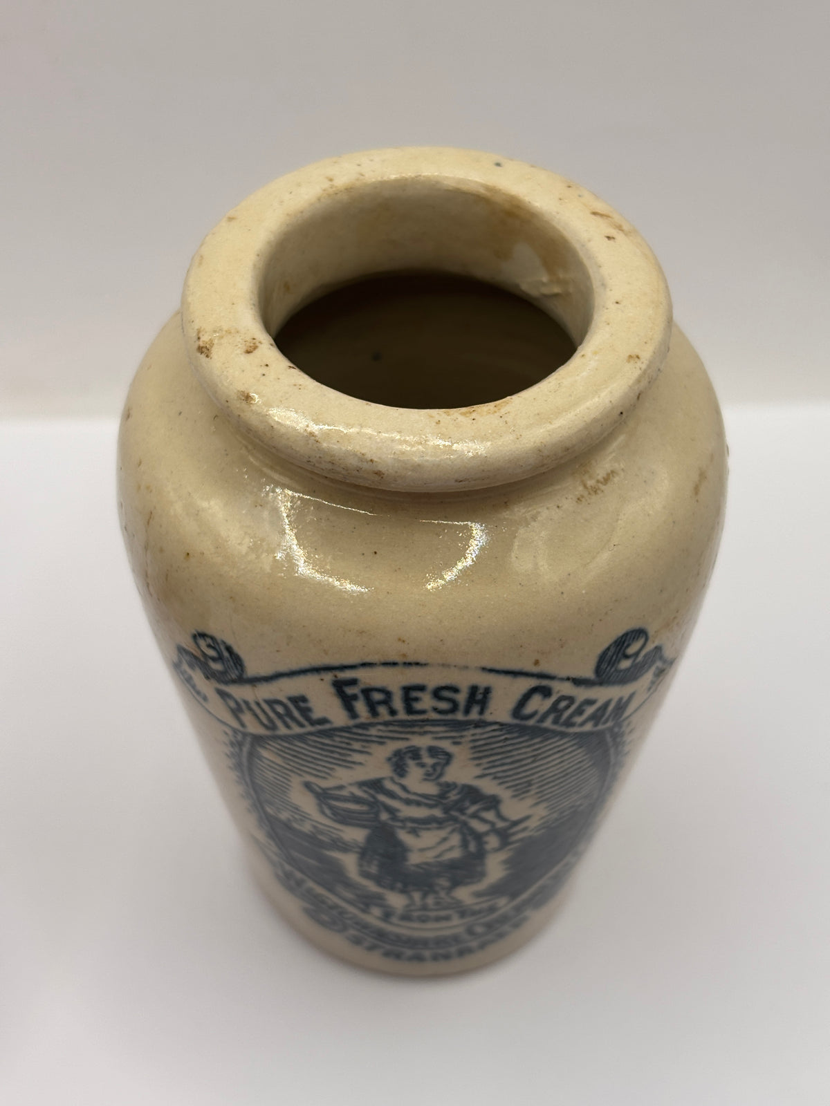 Old advertising cream pot, rich preserved cream stranraer, milkmaid