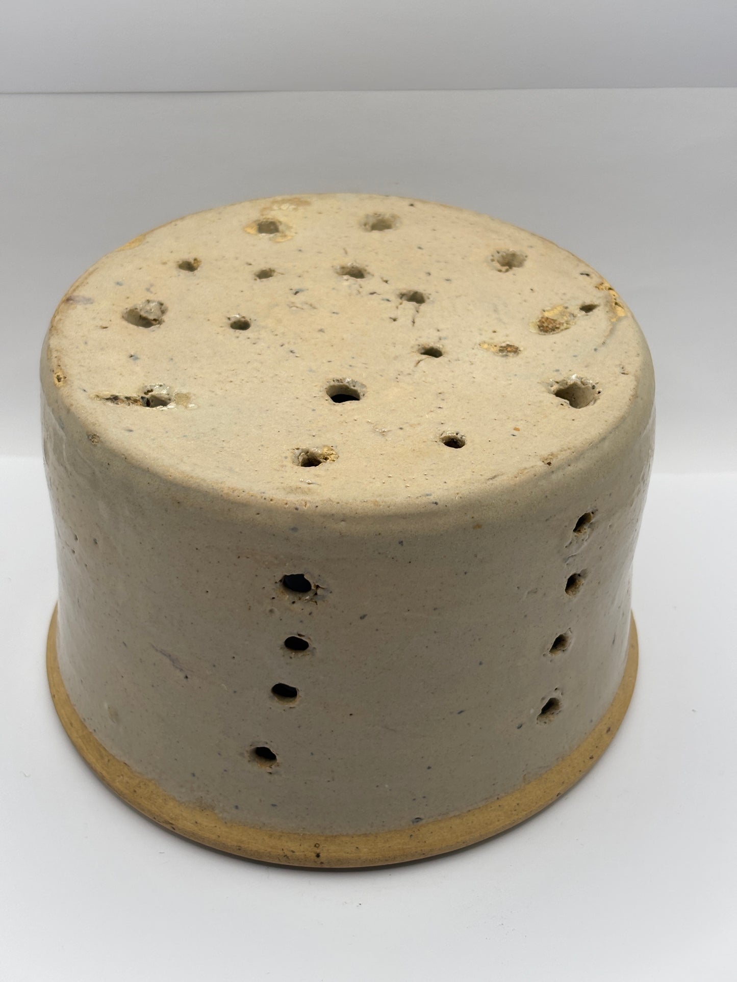 Old large french stoneware cheese strainer
