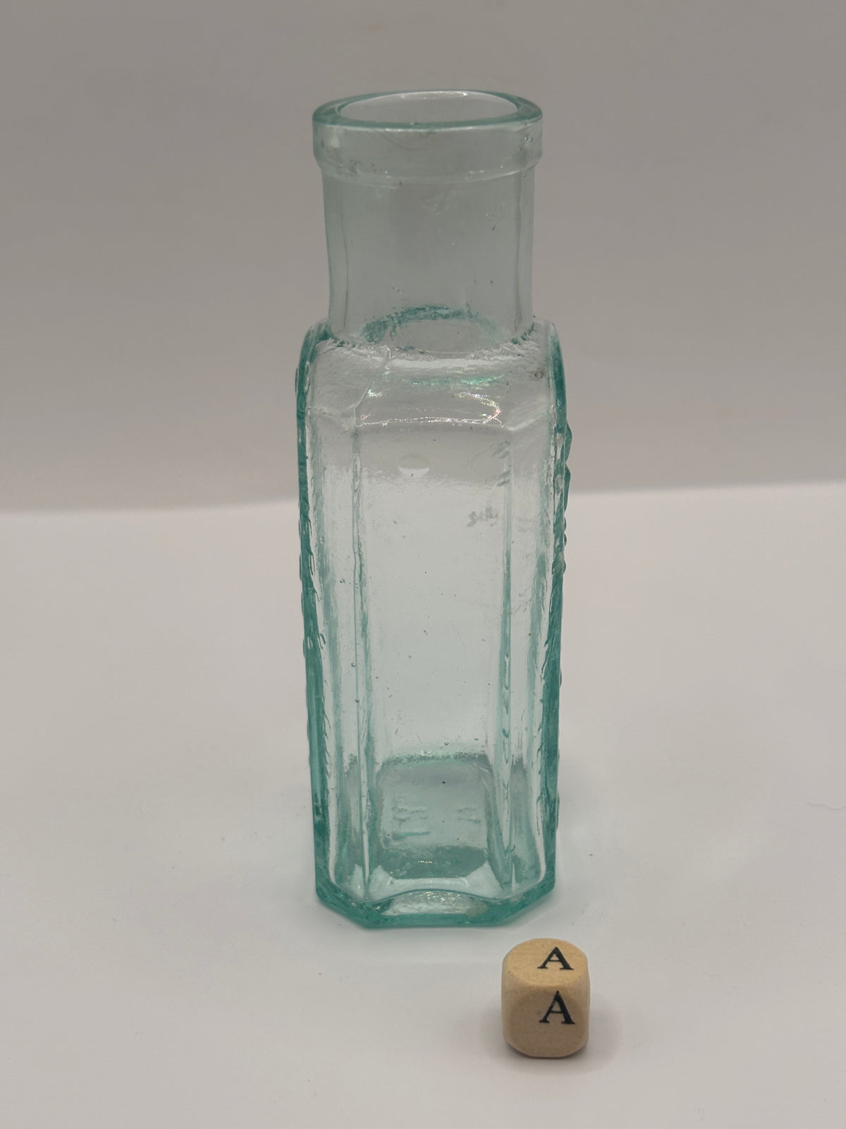 Old aqua glass advertising bottle, Chivers Lemonade (a)