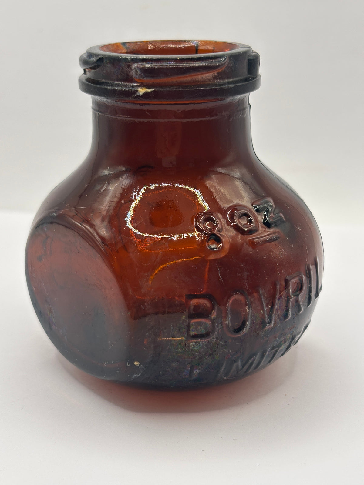 Old 8oz amber glass advertising Bovril bottle