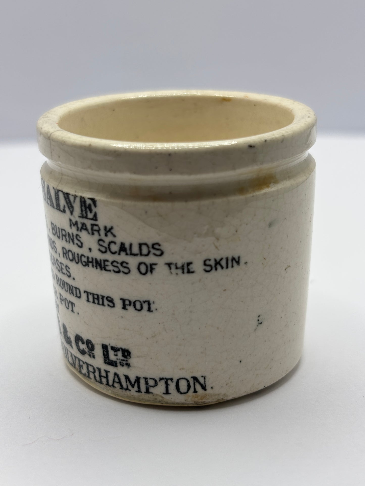 Old egyptian salve advertising ointment pot. Repaired