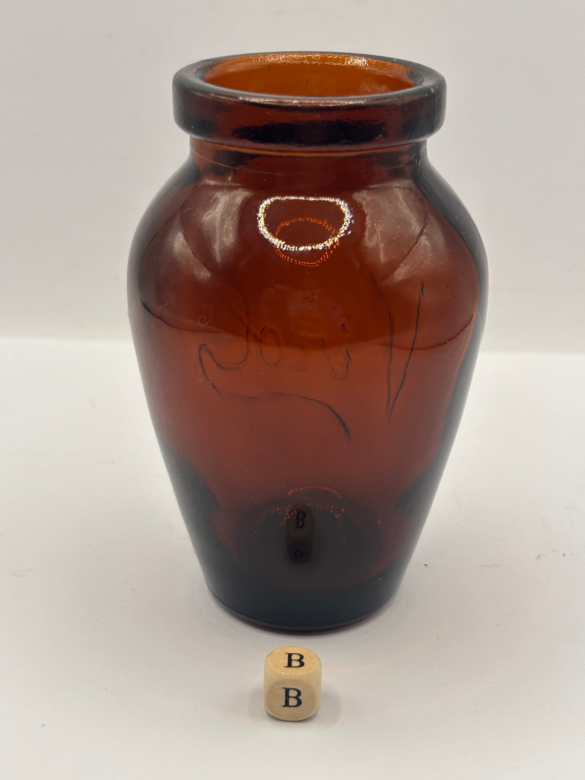 Old amber glass Virol jar (B) 10.5cms