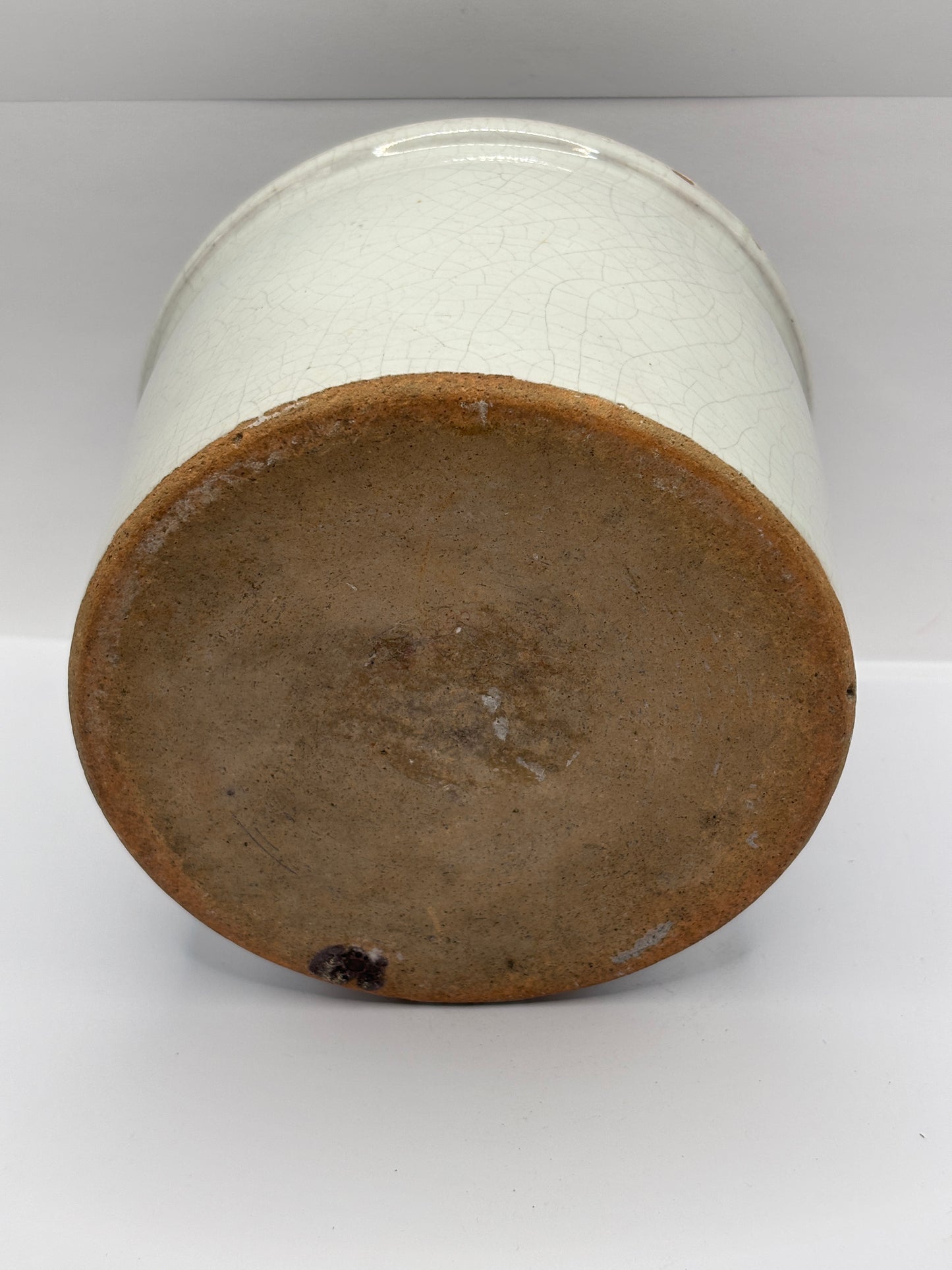 Old French stoneware confit pot, stained & crazed