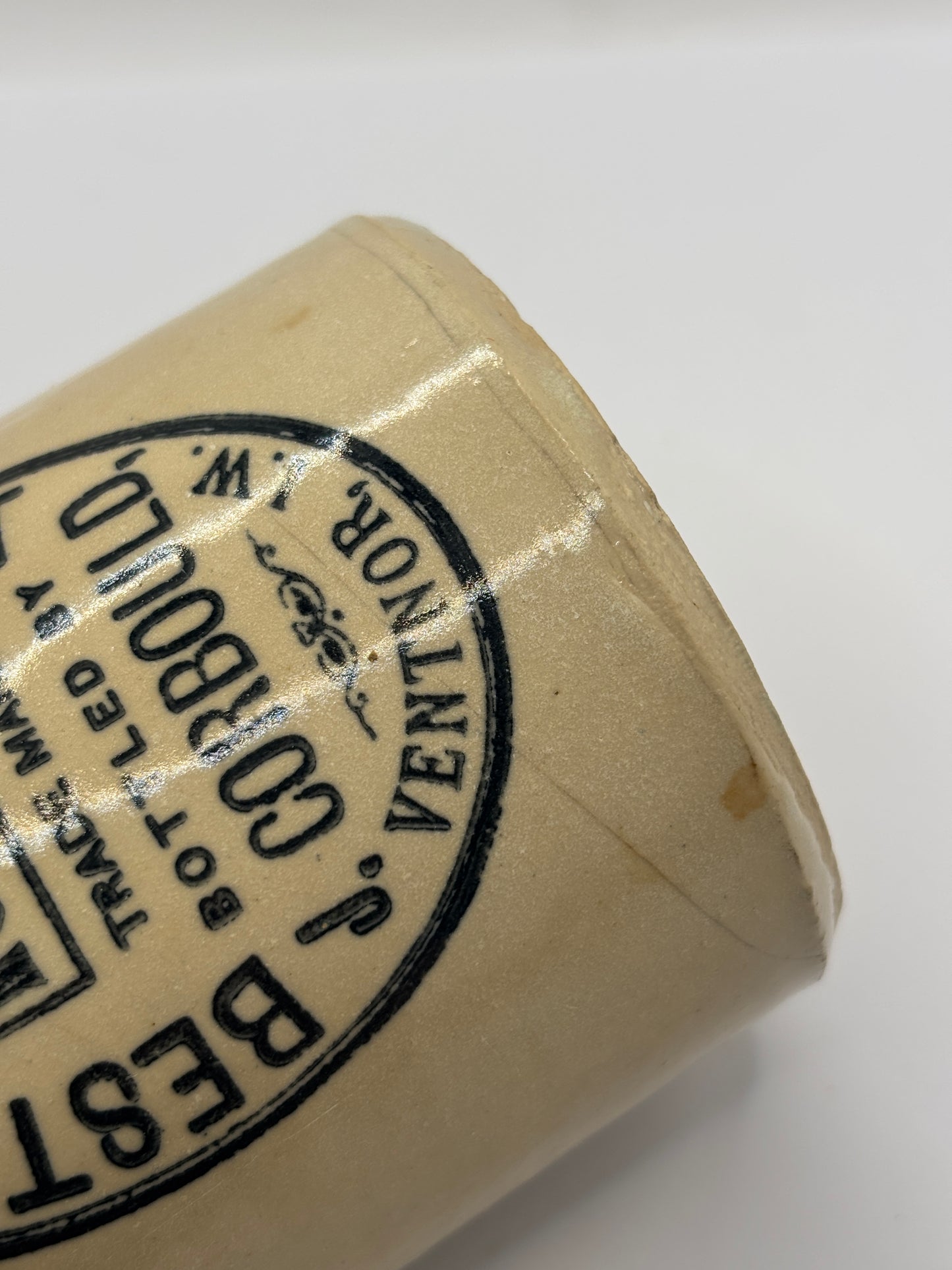 Old stoneware ginger beer bottle, Best London stout, Ventnor Isle of wight