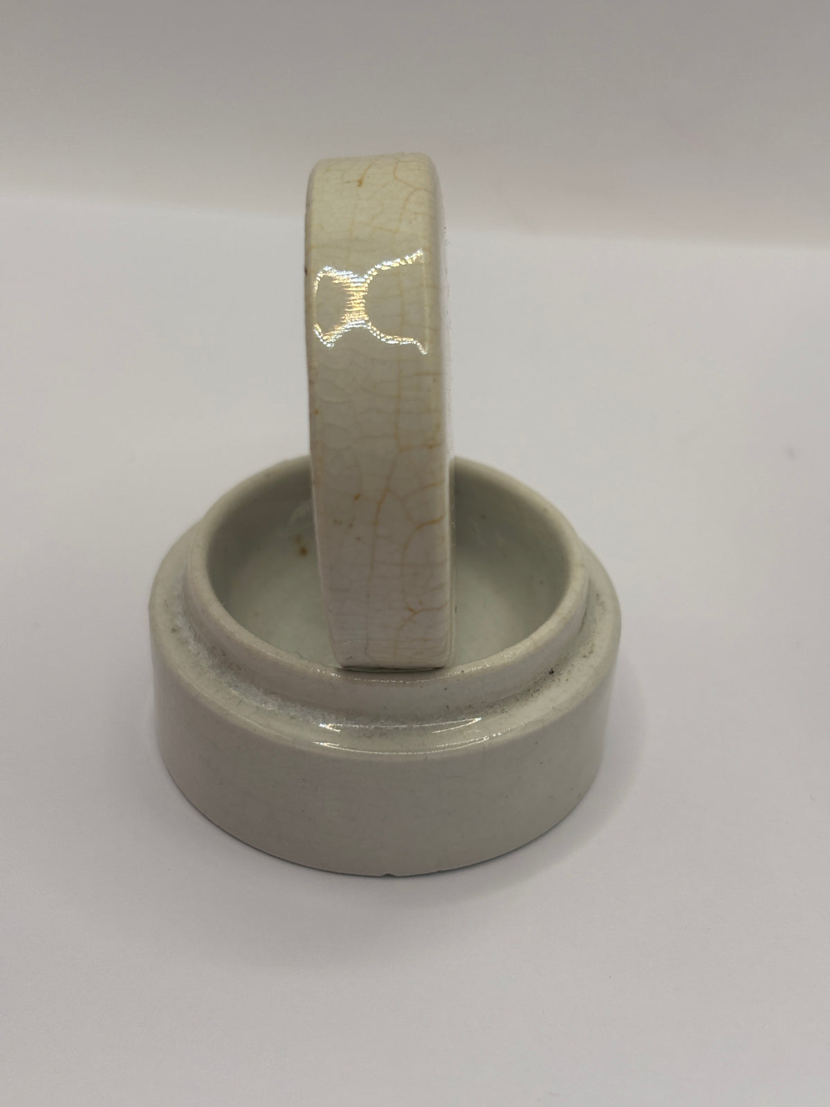 Old mini plain stoneware pot lid and base