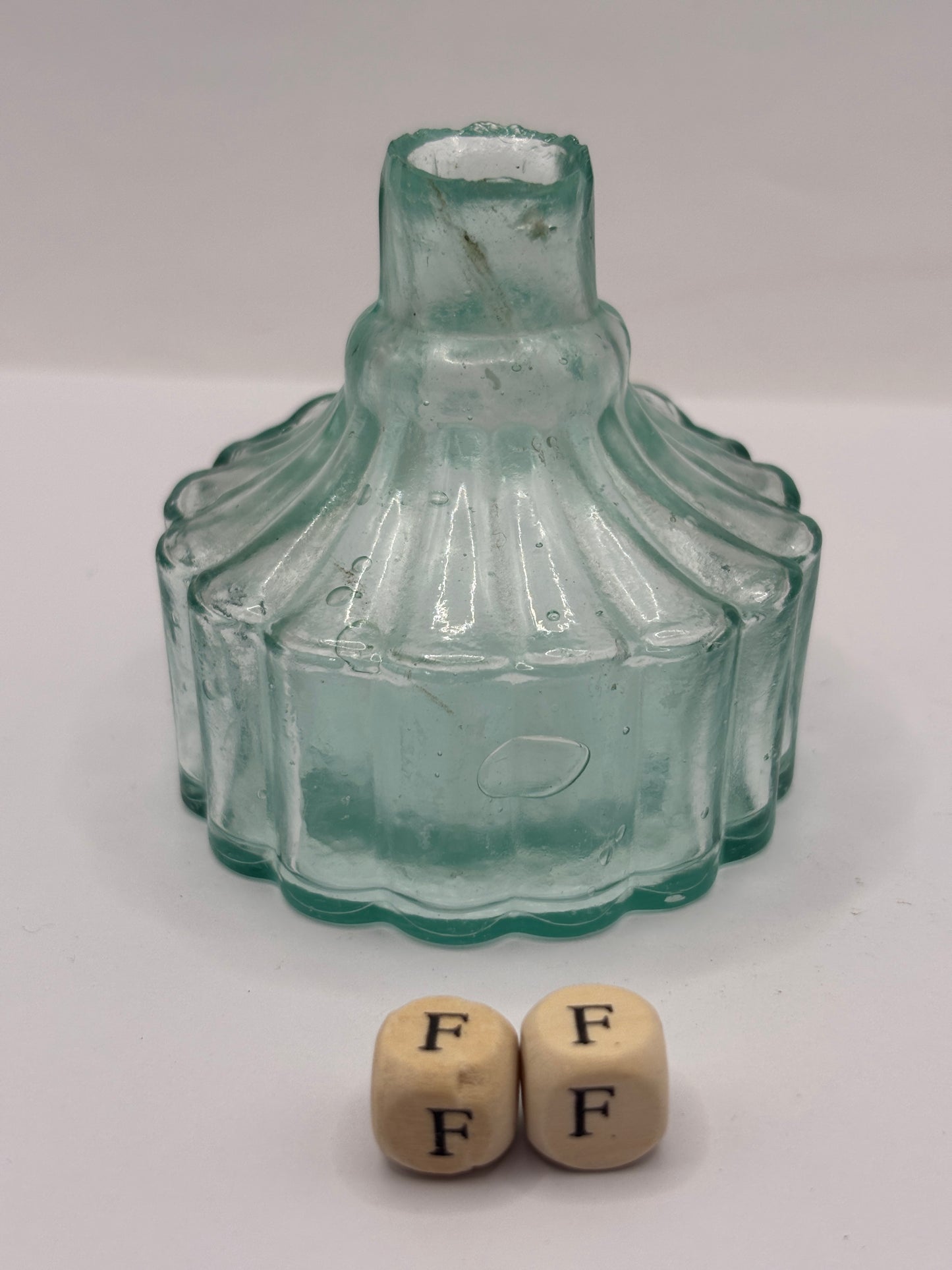 Old aqua glass tent ink, ink bottle. Inkwell (FF) Circus tent ink