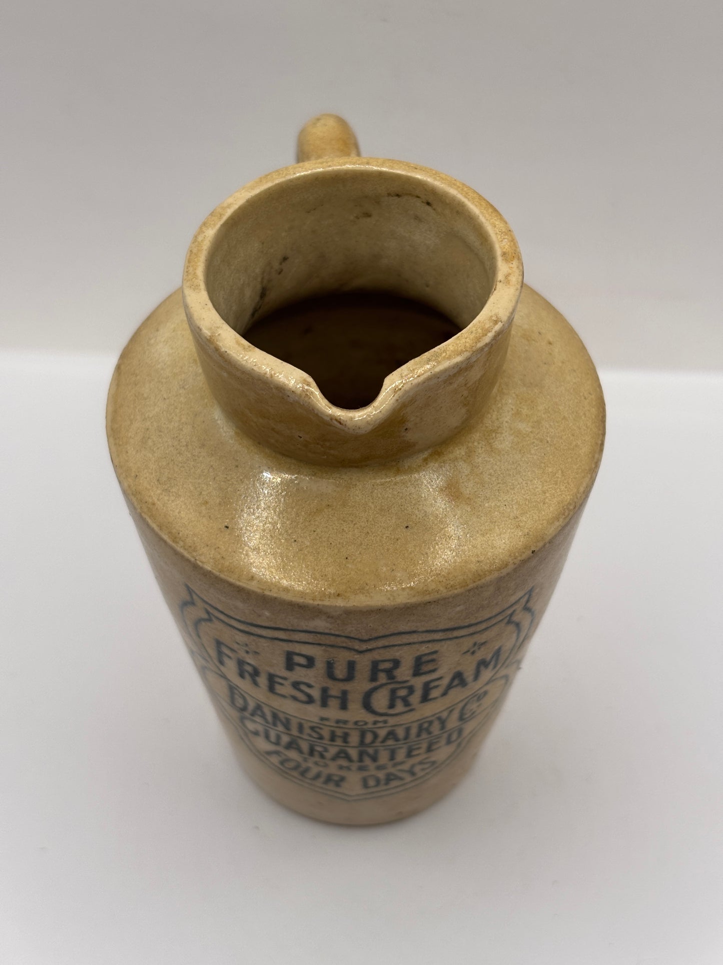 Old advertising cream pot, Pure fresh cream Danish dairy Co. Handled
