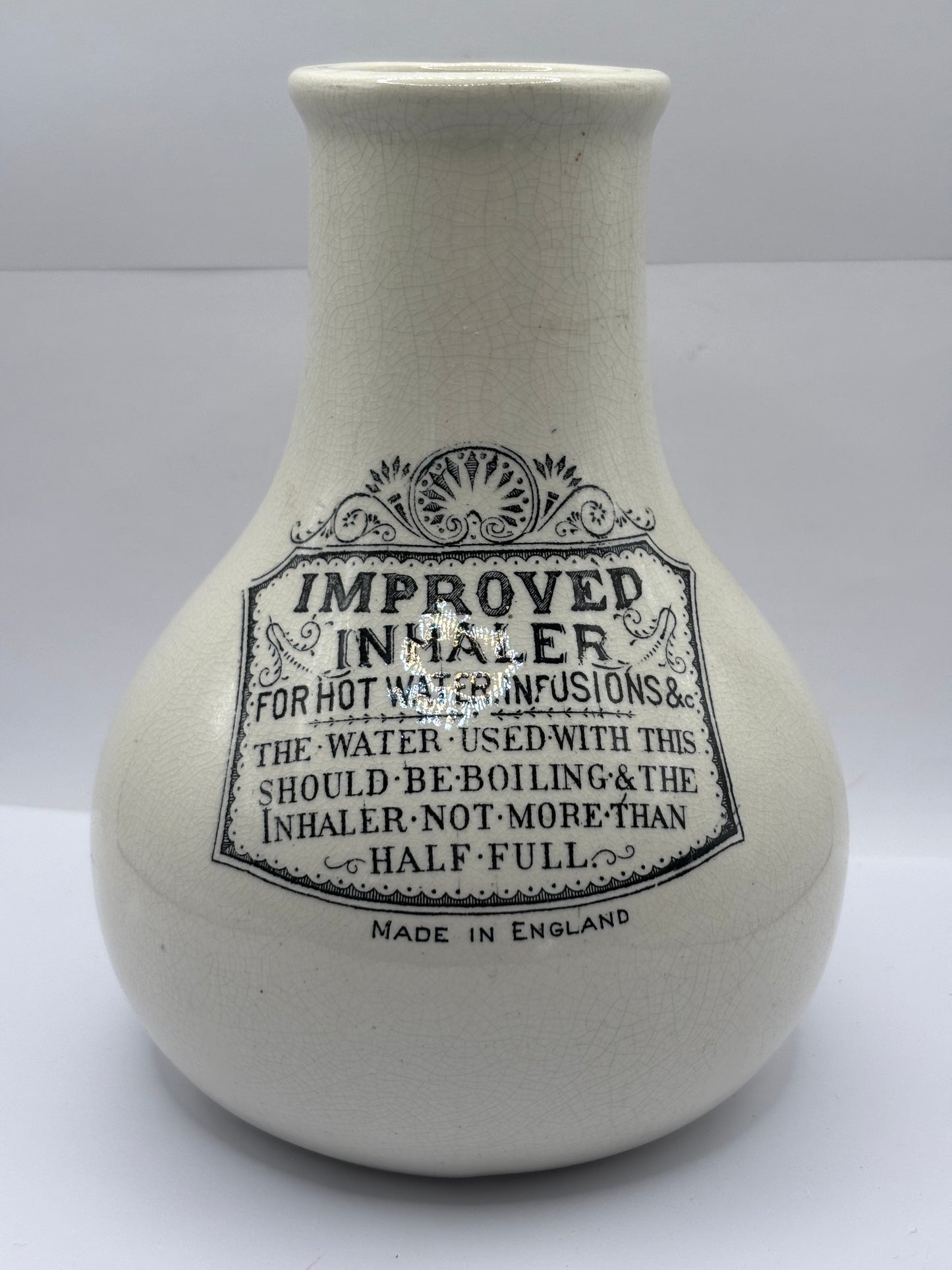 Old stoneware advertising inhaler, improved inhaler