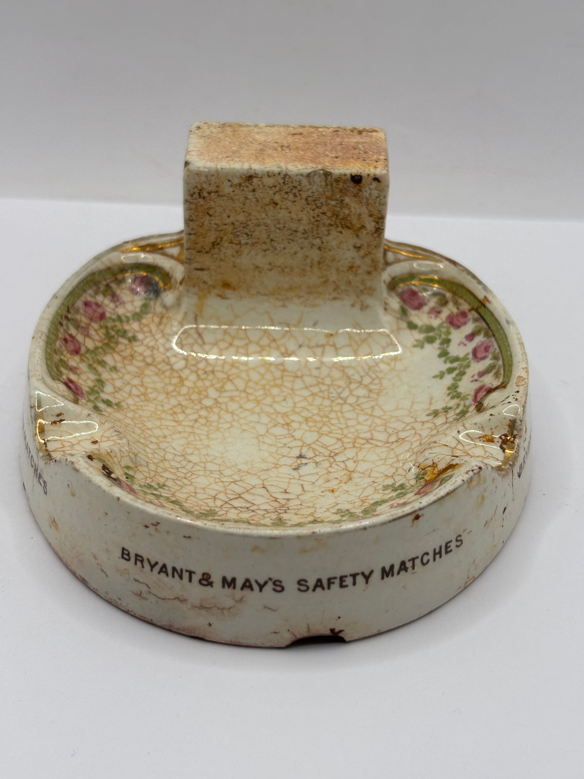Old advertising stoneware match striker. Bryant & Mays safety matches