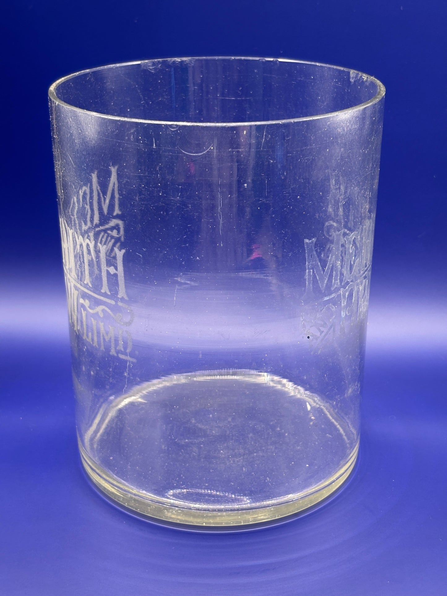 Old glass advertising biscuit barrel/jar (no lid) Meredith & Drew