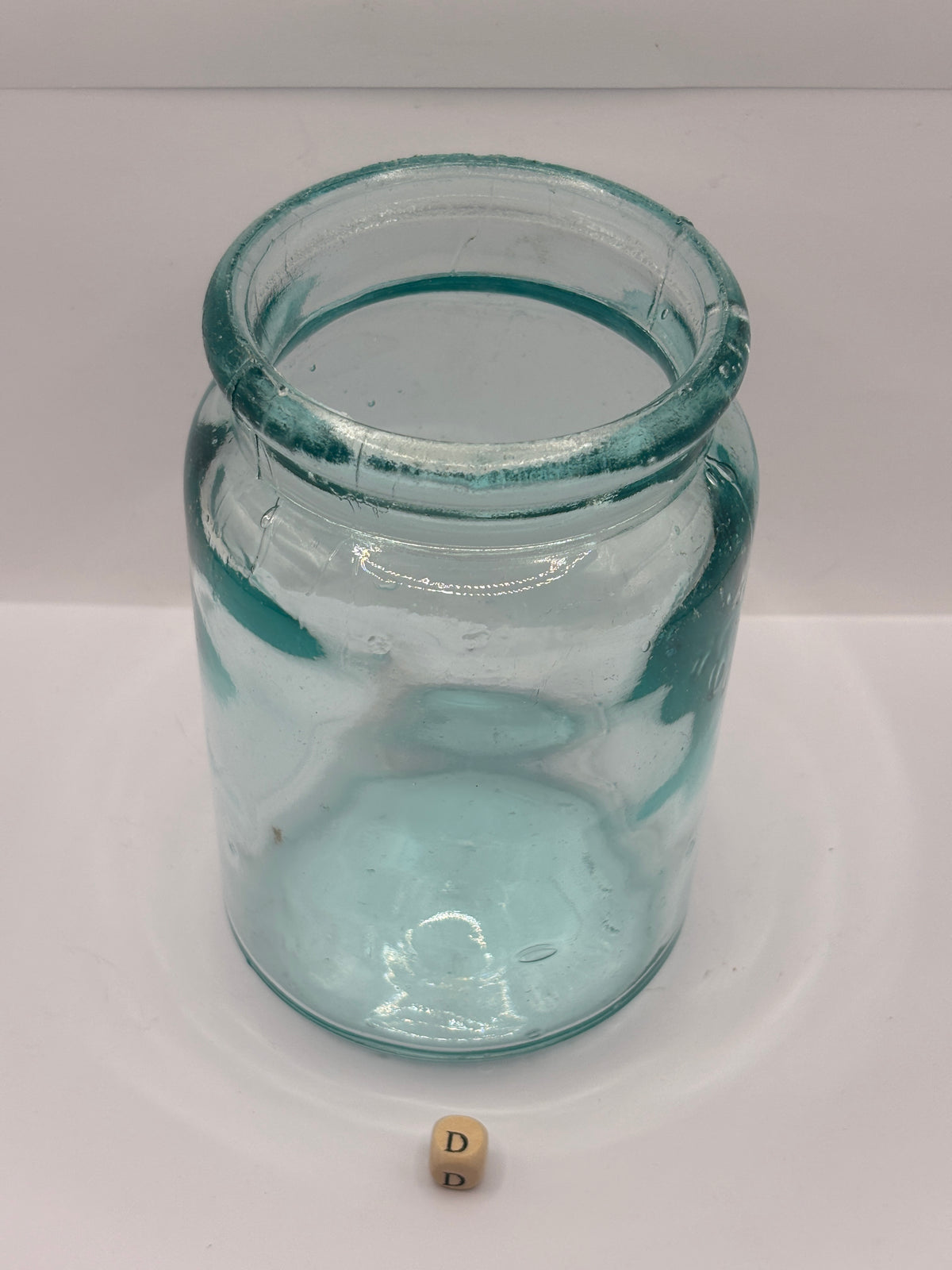 Old aqua glass pickle jar (D)