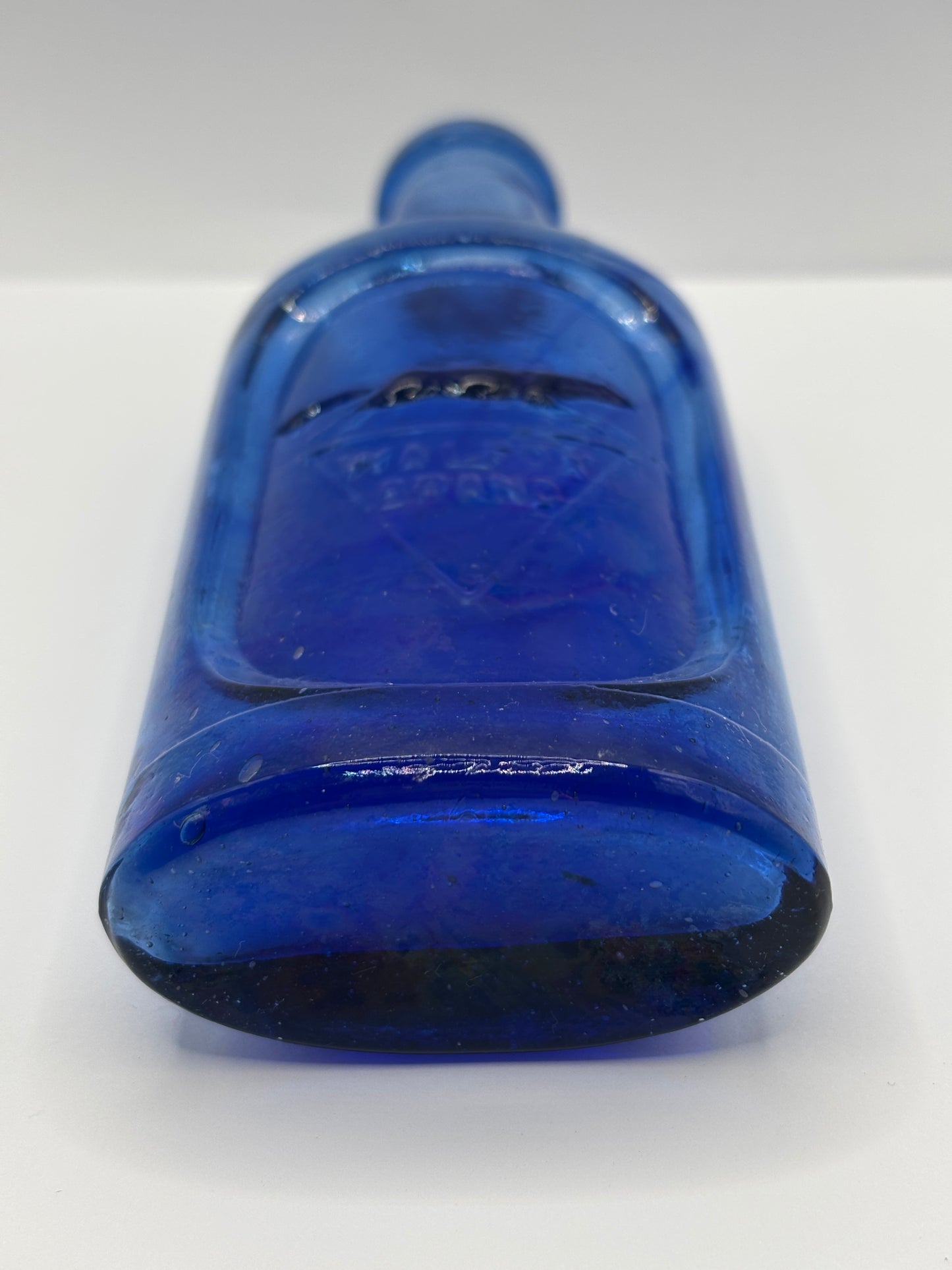 Old blue glass advertising chemist bottle, walfox brand