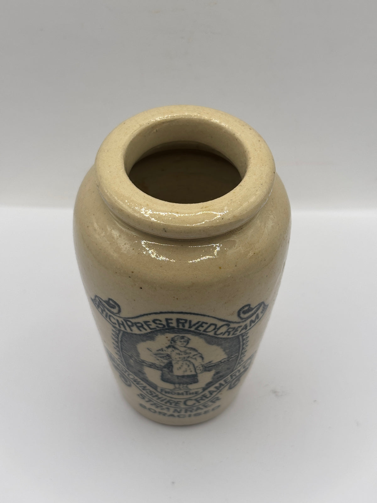 Old advertising cream pot, rich preserved cream stranraer, milkmaid