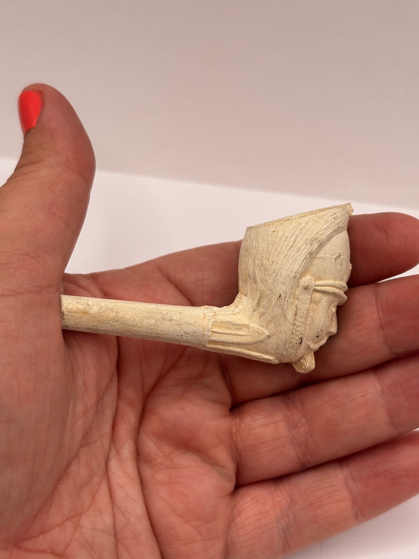 Old figural clay pipe head, pipe bowl