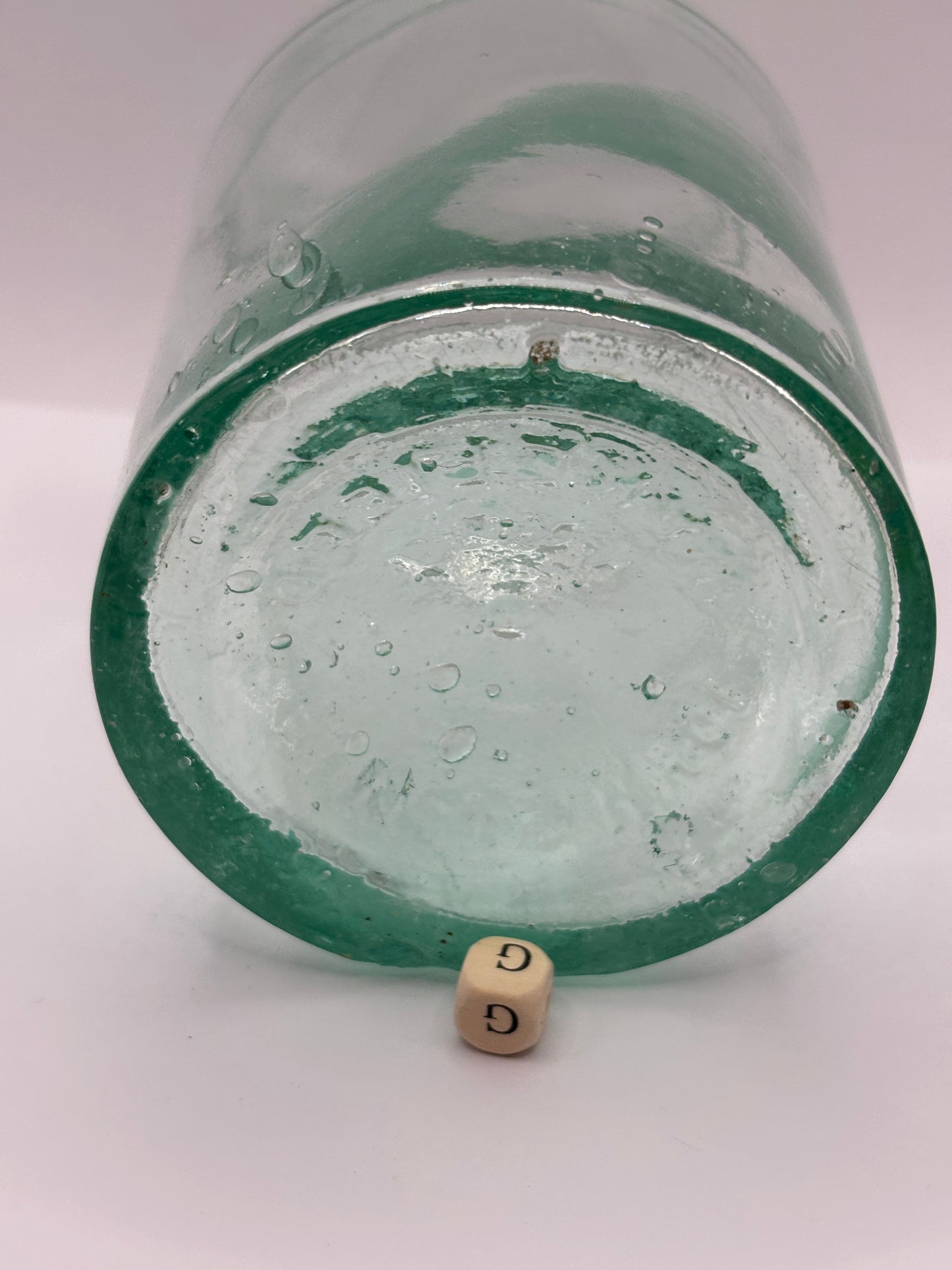 Old 2lb aqua glass pickle jar, preserve jar (G)