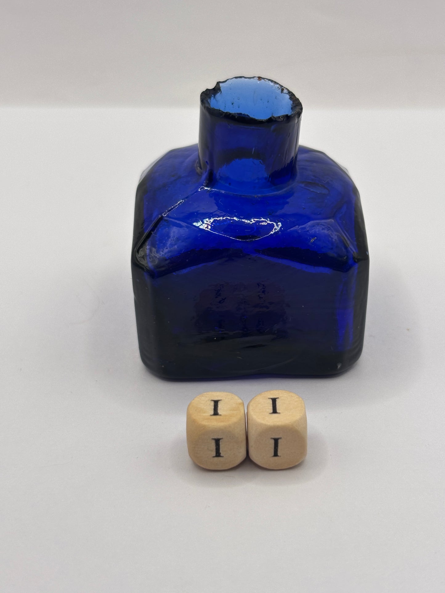 Old cobalt blue glass ink bottle, inkwell (ii)